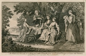 Spåkonen om å støpe kaffegruten fra et originalt maleri i Vauxhall Gardens, London av English School