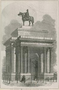Den store Wellington-statuen og buen, Hyde Park Corner, London av English School