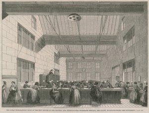 Det store telegraferingsrommet på de nye kontorene til Electric and International Telegraph Company av English School
