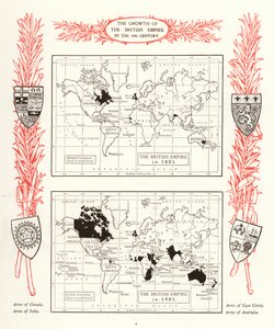 Veksten av det britiske imperiet på 1800-tallet (litho) av English School