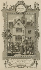 Hodet til Llewellyn, den siste regjerende prinsen av Wales, offentlig avslørt på en stolpe i Cheapside, London av English School