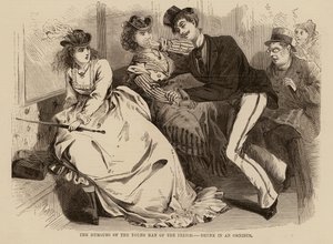 Humoren til den unge mannen fra perioden, beruset i en omnibus (gravering) av English School