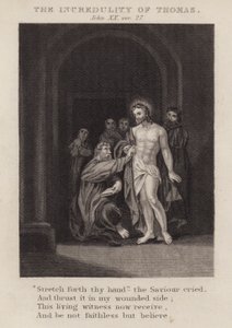 Vantroen til Thomas, John XX, ver 27 (gravering) av English School