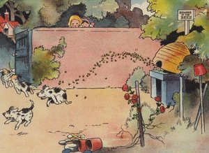 De nysgjerrige valpene, de hadde en overraskelse! (farge litho) av English School