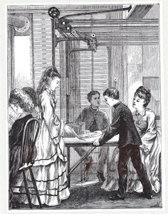 Instrumentene for å bære meldinger ved Post Office Telegraph Headquarters, Telegraph Street, London, fra The Graphic, 1871 av English School