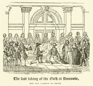 Den siste avleggelsen av eden ved Dunmow, for Gammon of Bacon (gravering) av English School