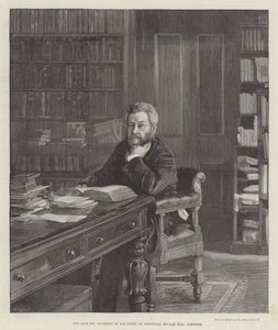 Avdøde Mr Spurgeon i hans studie ved Westwood, Beulah Hill, Norwood (gravering) av English School