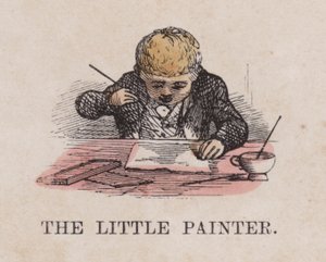Den lille maleren (farget gravering) av English School