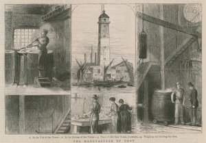 Produksjon av skudd; utsikt over Old Shot Tower, Lambeth av English School