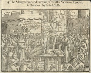 Martyrdøden og brenningen av William Tyndall i Flaunders av Filford Castle (gravering) av English School