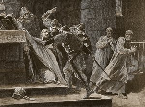 Drapet på Becket i Canterbury Cathedral, illustrasjon fra Cassells Illustrated History of England (sepiafoto) av English School
