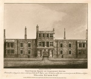 Nordfronten av Somerset House, The Strand, London, basert på et trykk tegnet av W. Moss i 1777 av English School