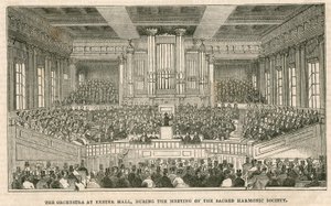 Orkesteret i Exeter Hall, London, under møtet til Sacred Harmonic Society av English School