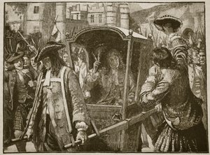 Befolkningen i Edinburgh eskorterer hertugen av Hamilton til Holyrood Palace, illustrasjon fra Cassells Illustrated History of England (sepia-bilde) av English School