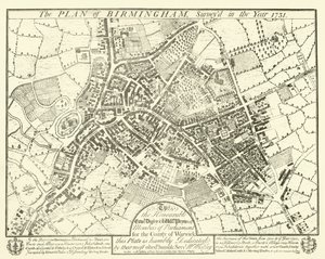 Planen til Birmingham, undersøkt i år 1731 av English School