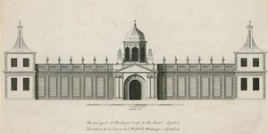 Utsikten til Montague House til gaten, London av English School