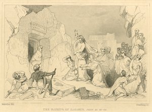 Oppreisningen av Lasarus, Johannes XI, 43-44 (gravering) av English School