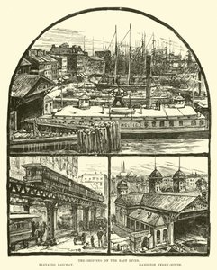 Skipsfarten på East River; Forhøyet jernbane; Hamilton fergehus av English School