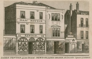 Butikkfronten til Isaac Newton, lindraper på 14 Leicester Square, London av English School