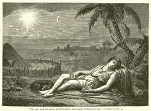 "Solen og månen og de elleve stjernene bøyde seg for meg", 1. Mosebok, xxxvii, 9 (gravering) av English School