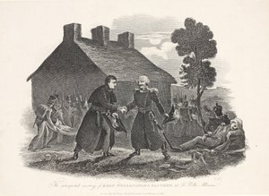 Det uventede møtet mellom Lord Wellington og Blucher på La Belle Alliance, pub. T Kelly, 1811 av English School