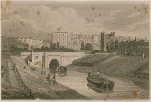 Den vestlige inngangen til Regents Canal Tunnel, Islington, London av English School