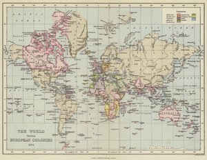 Verden som viser europeiske kolonier av English School