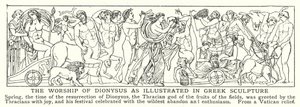 Tilbedelsen av Dionysos som illustrert i gresk skulptur (litho) av English School