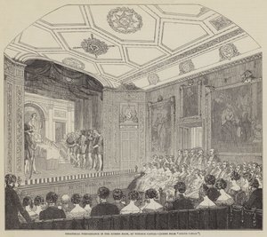Teaterforestilling i Rubens-rommet, på Windsor Castle (gravering) av English School
