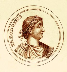 Theodosius, illustrasjon fra The Universal Historical Dictionary av George Crabb, utgitt 1825 (digitalt forbedret bilde) av English School