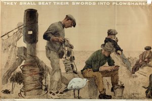 De skal slå sverdene sine til plogskjær, fra serien 'The Empire Stands for Peace' (litho-farge) av English School