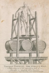Thomas Topham, den sterke mannen, utførte en av sine forbløffende styrkebragder i Spitalfields, 28. mai 1741 av English School