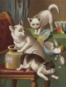 Three Kitten Thieves (chromolitho) av English School