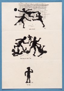 Tre silhuetter av fotballspillere av English School