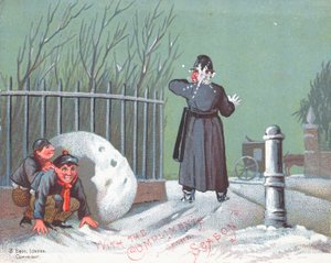 Schneebälle auf Polizisten werfen, Weihnachtskarte von English School