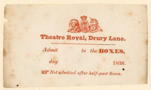 Billett til Drury Lane Theatre, London av English School