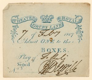 Billett til Drury Lane Theatre, London av English School