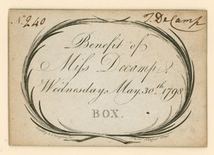 Billett til Drury Lane Theatre, London: Benefit of Miss Decamp, 30. mai 1798 av English School