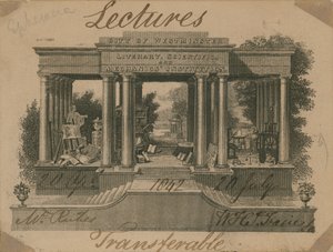 Billett til forelesninger ved City of Westminster Literary, Scientific and Mechanics Institution av English School