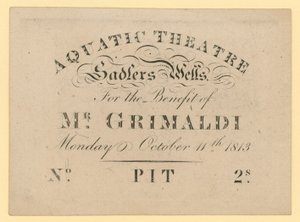 Billett til Aquatic Theatre, til fordel for Mr Grimaldi, 11. oktober 1813 av English School