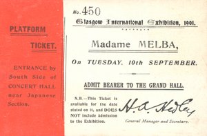 Billett for å høre Nellie Melba på Glasgow International Exhibition, 1901 (trykk) av English School