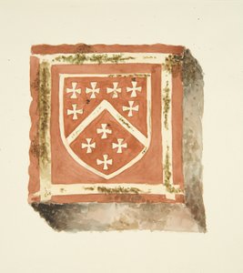 Fliese vom Boden der Kathedrale von Bristol, die die Berkeley-Wappen zeigt von English School