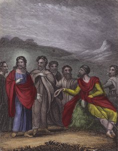 "Det er gitt," sa Jesus, "få ditt syn," ... (farget gravering) av English School