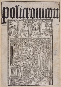 Tittelside fra Polychronicon av Ranulf Higden (d.1364) trykt av Wynkyn de Worde, 1495 av English School