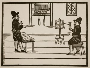 Tittelside til A True Discourse of the Two Infamous Prophets, Richard Farnham, Weaver, of White-Chapel, og John Bull, Weaver, of Saint Botolphs, Algate av TH 1636 (sepia-bilde) av English School