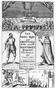 Tittelside til The Divine Right and Original of the Civil Magistrate from God, gravert av Edward Gee, 1658 av English School