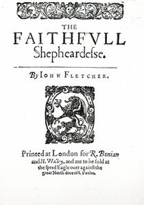 Tittelside til The Faithfull Shepherdess av John Fletcher, ca. 1609 (trykk) av English School