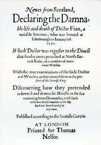 Tittelside Nyheter fra Skottland, erklærer Dr Fians fordømte liv og død, 1591 av English School