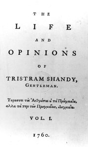 Tittelside til The Life and Opinions of Tristram Shandy, Gentleman av Laurence Sterne, utgitt i 1760 av English School