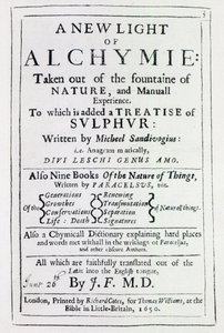 Tittelside til den engelske utgaven av A New Light on Alchemy av Michal Sedziwoj, 1650 (trykk) av English School
